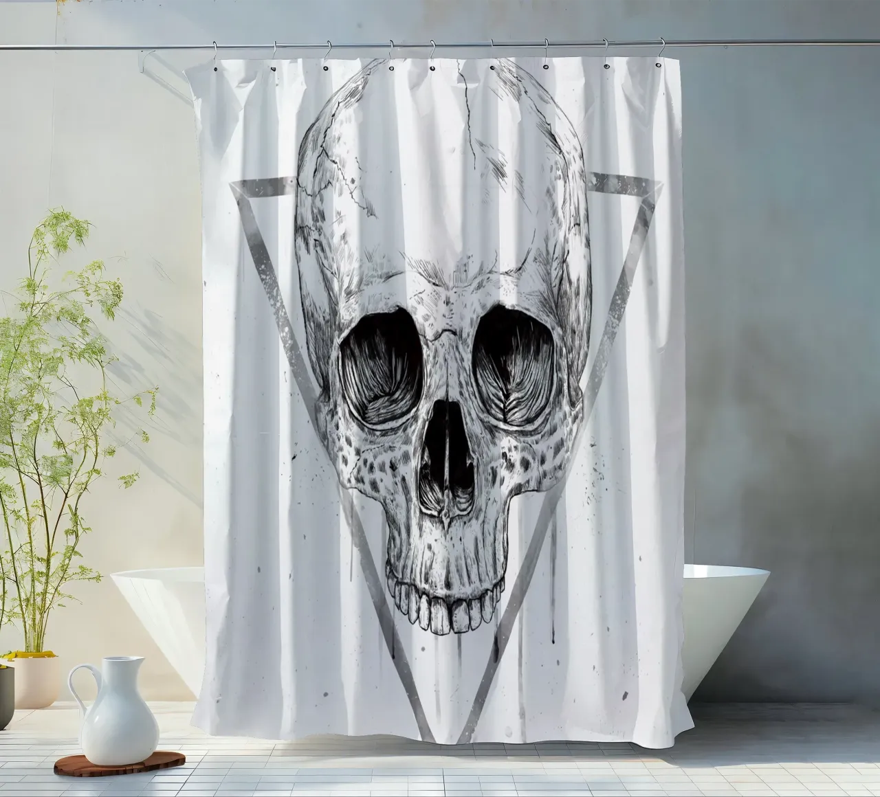 Skull in a triangle (b&w) tenda da doccia da Balazs Solti