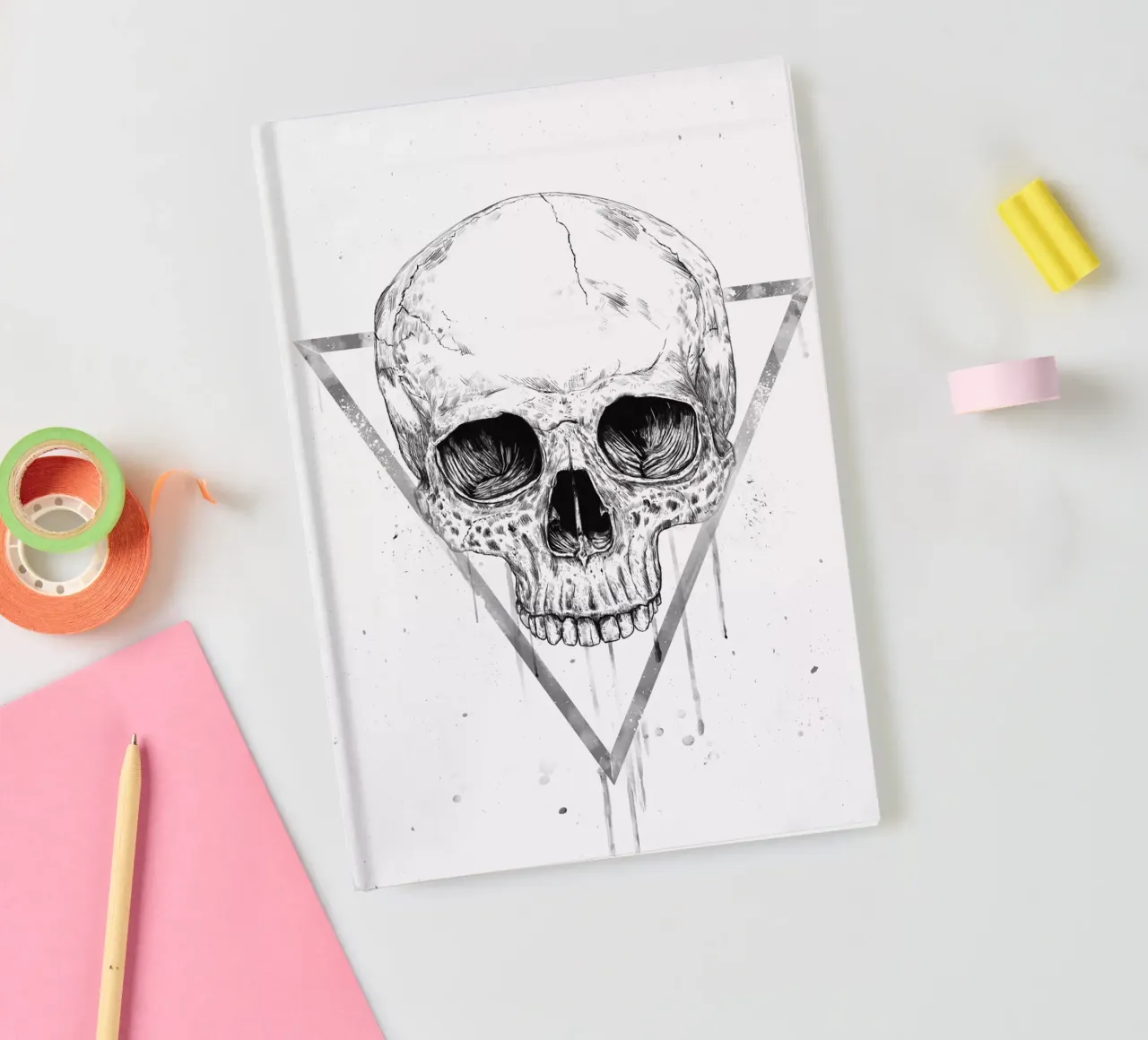 Skull in a triangle (b&w) notebook by Balazs Solti