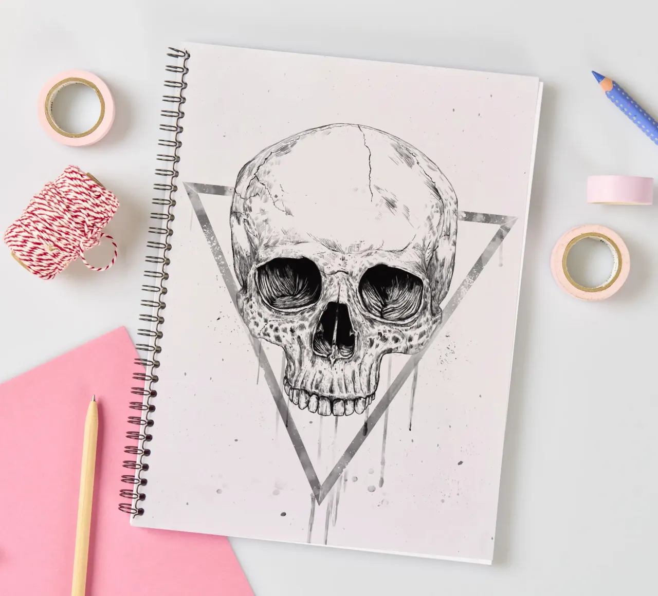 Skull in a triangle (b&w) spiral notebook by Balazs Solti