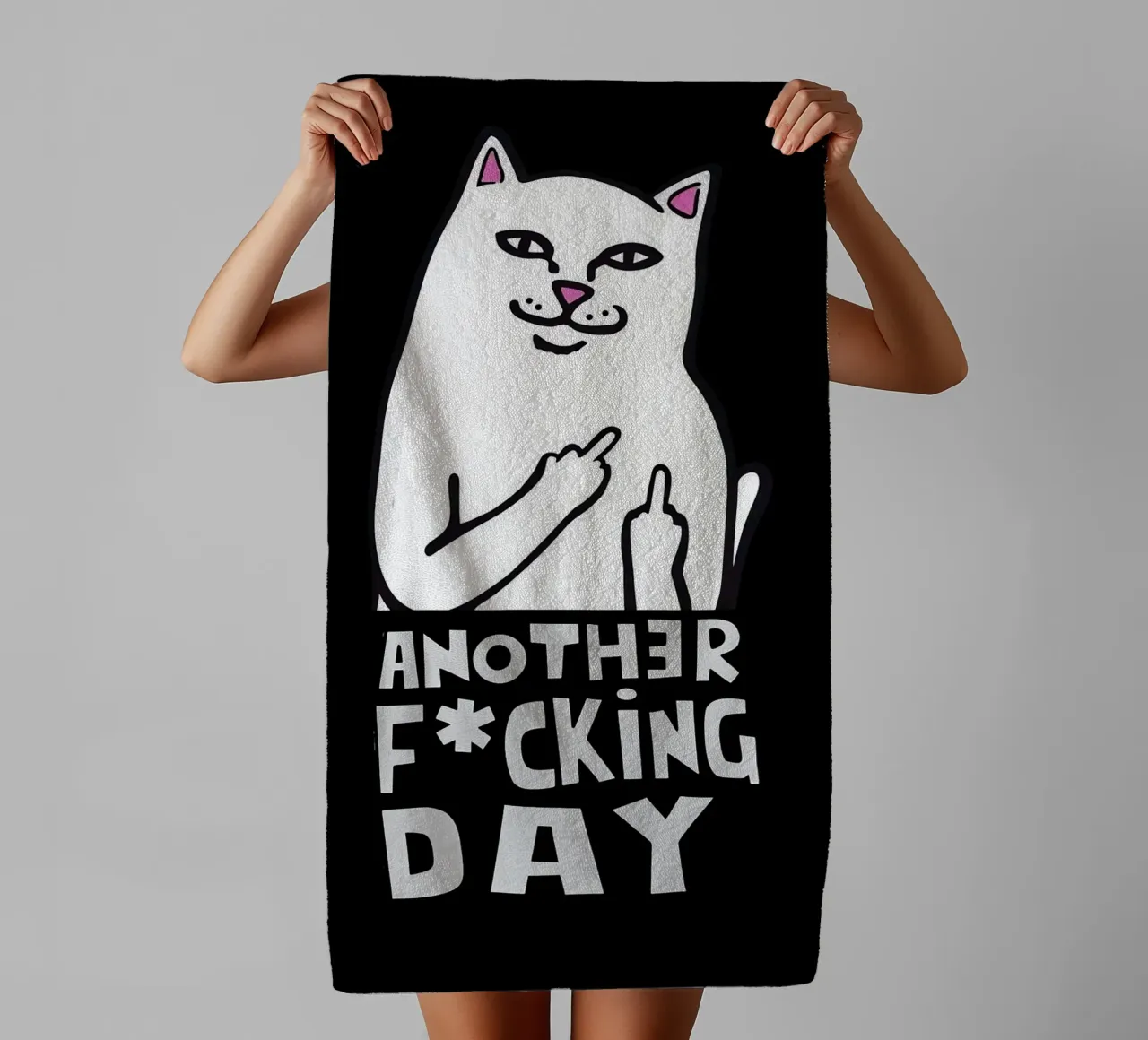 Sassy Cat – Another F*cking Day towel by Arjun
