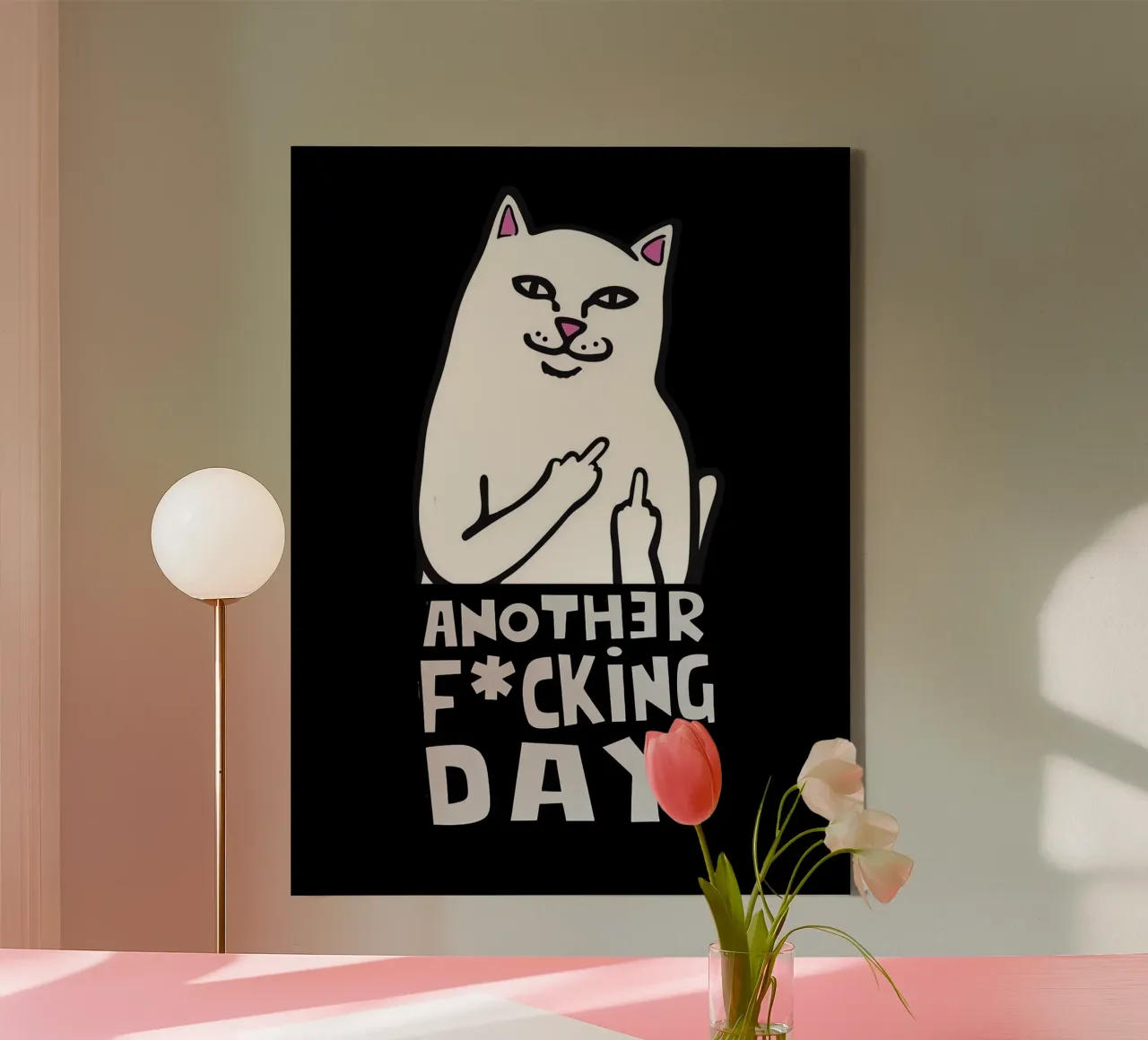 Sassy Cat – Another F*cking Day canvas with Floater frame by Arjun