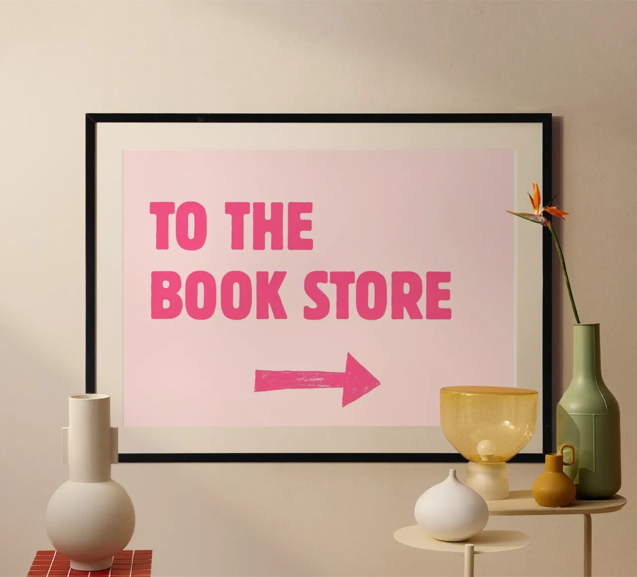 Stampa "To The Bookstore", freccia rosa per gli amanti dei libri poster da vintagepod
