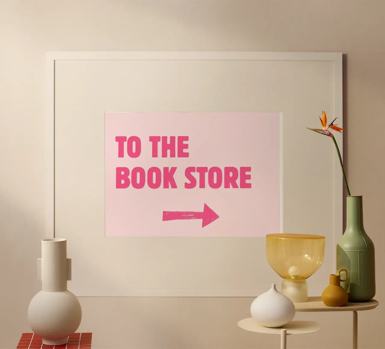 Stampa "To The Bookstore", freccia rosa per gli amanti dei libri poster da vintagepod