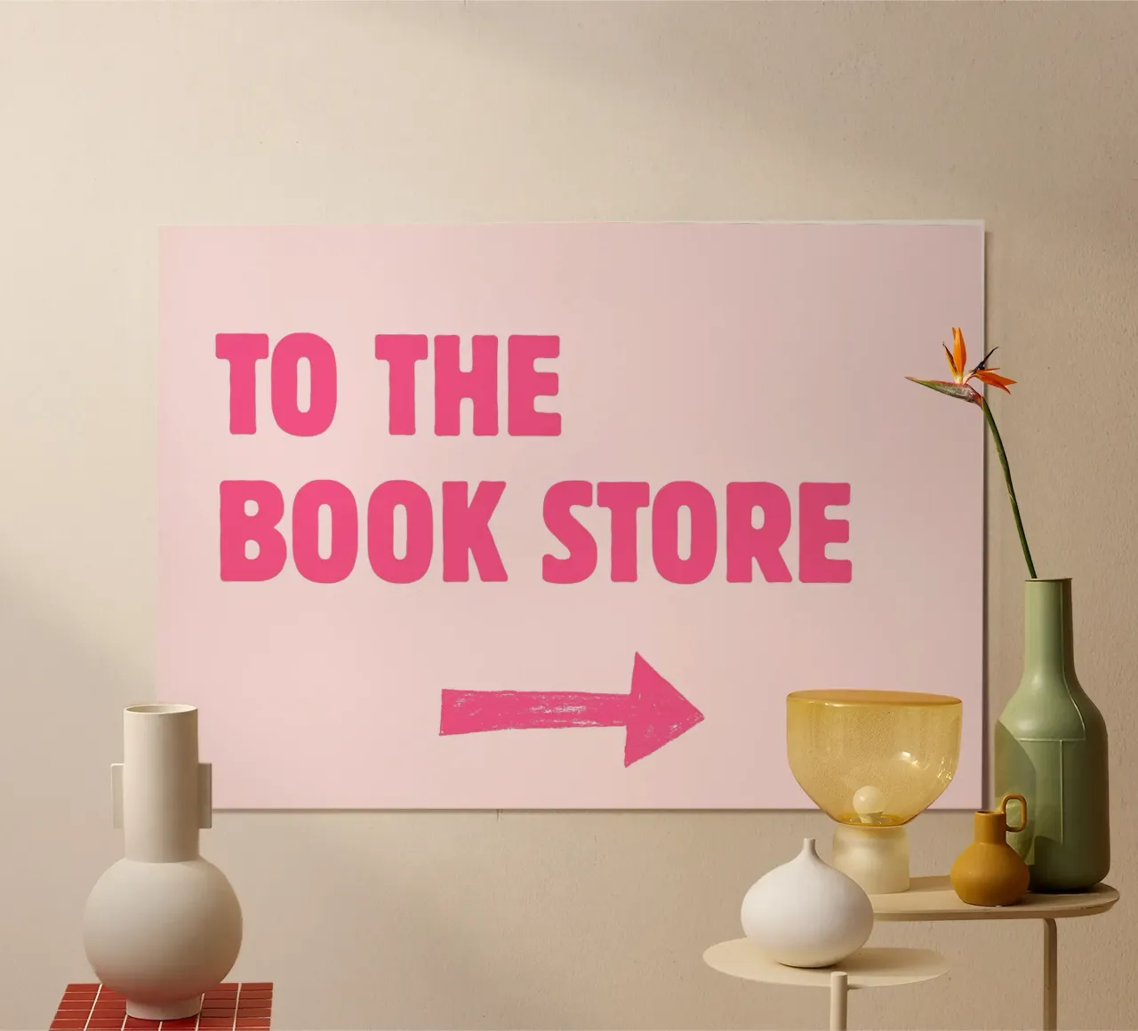 Stampa "To The Bookstore", freccia rosa per gli amanti dei libri poster da vintagepod