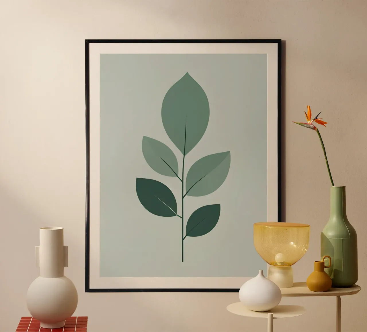 Foglie di eucalipto poster con telaio in legno da The Green Room