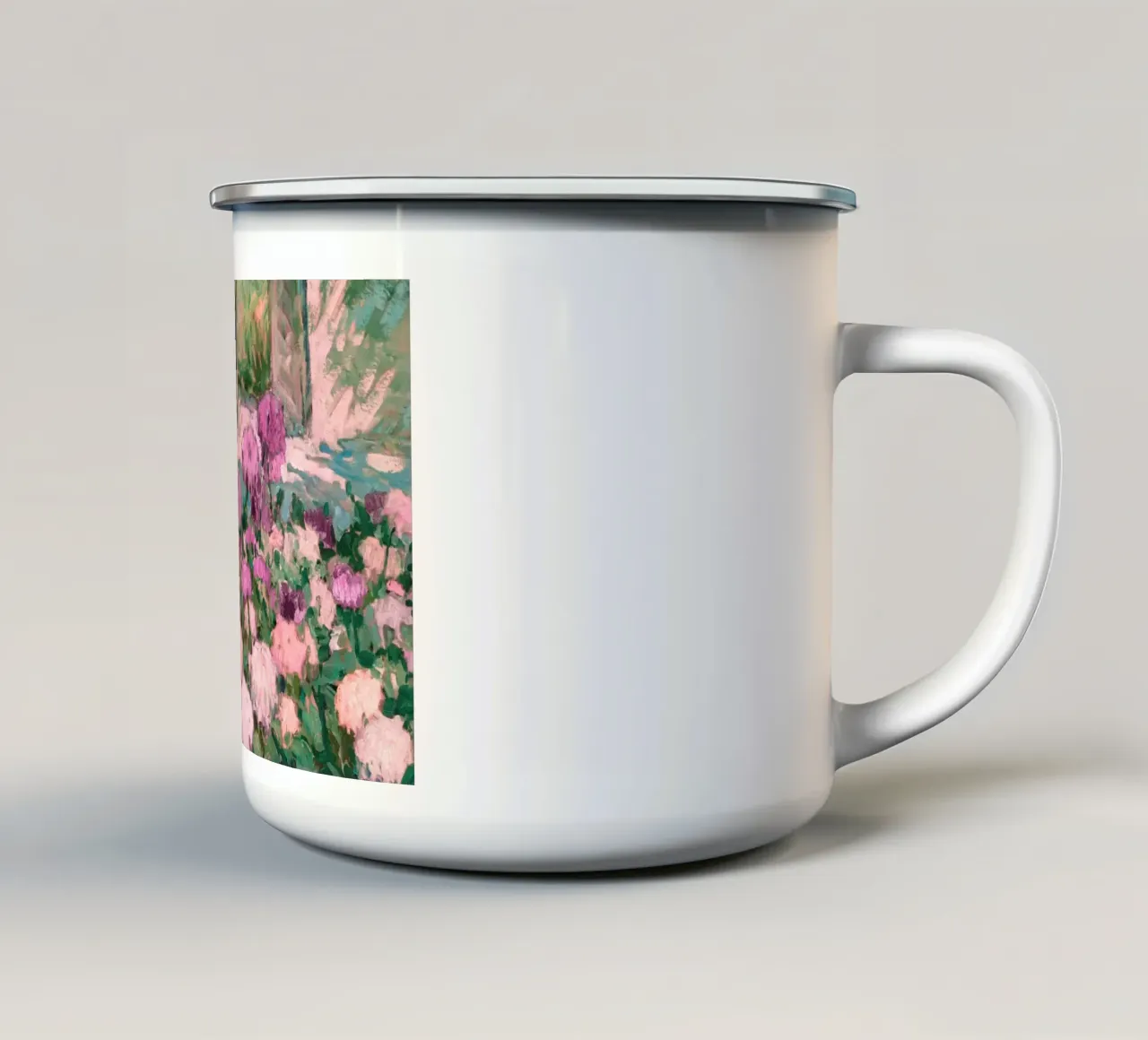 Peinture impressionniste d'un jardin de fleurs inspirée de Monet mug en émail de vintagepod