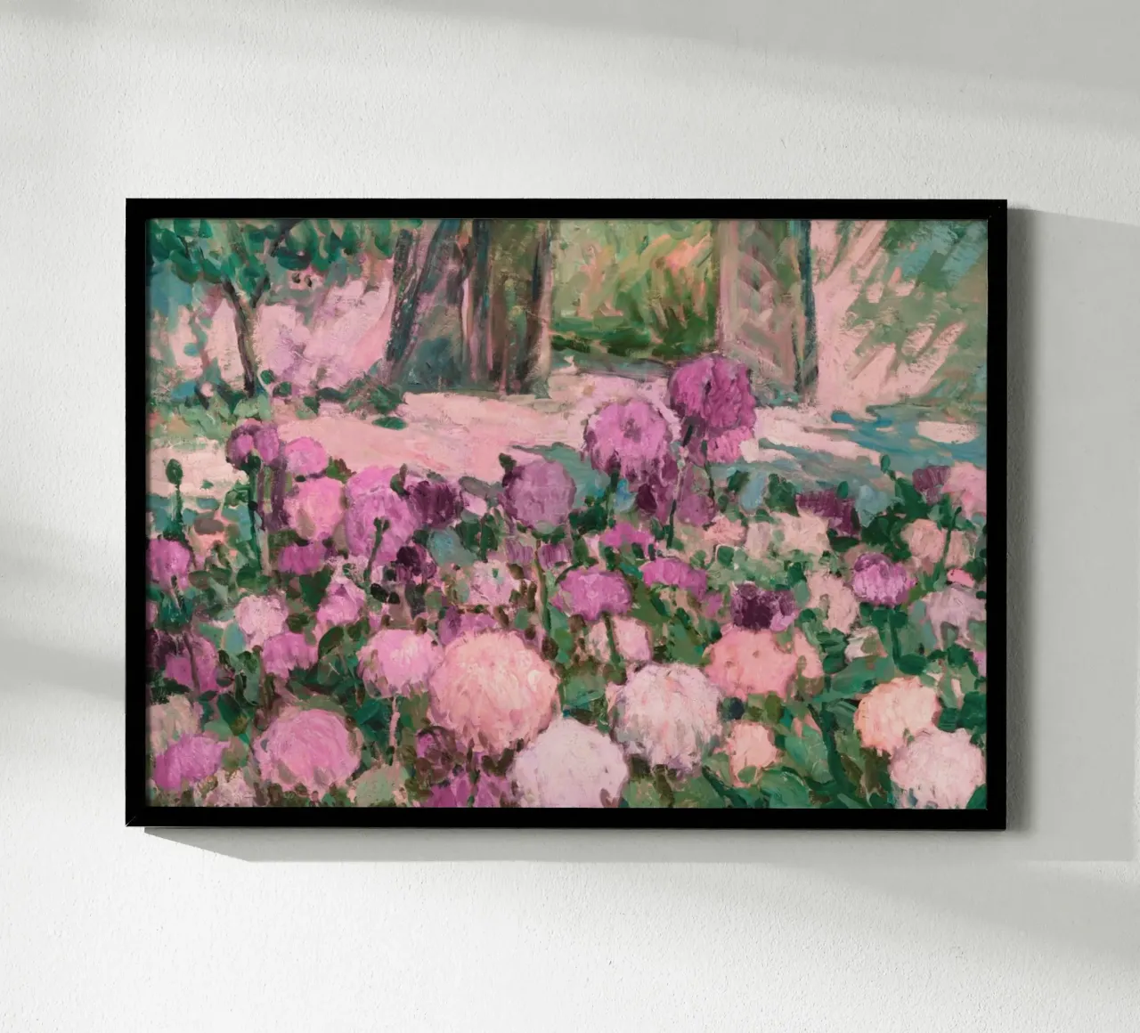 Peinture impressionniste d'un jardin de fleurs inspirée de Monet poster avec cadre en bois de vintagepod