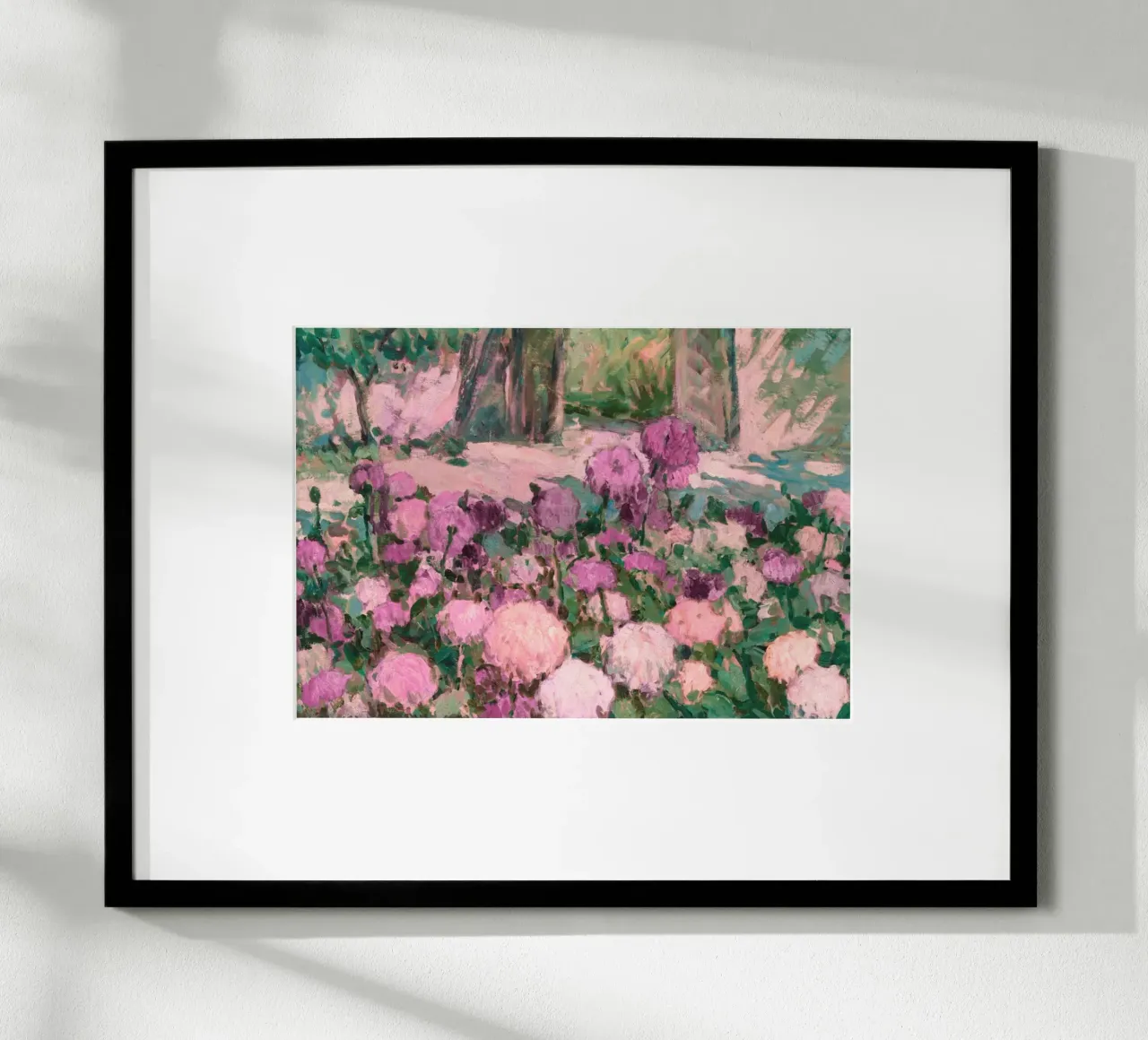 Peinture impressionniste d'un jardin de fleurs inspirée de Monet poster avec cadre en bois de vintagepod