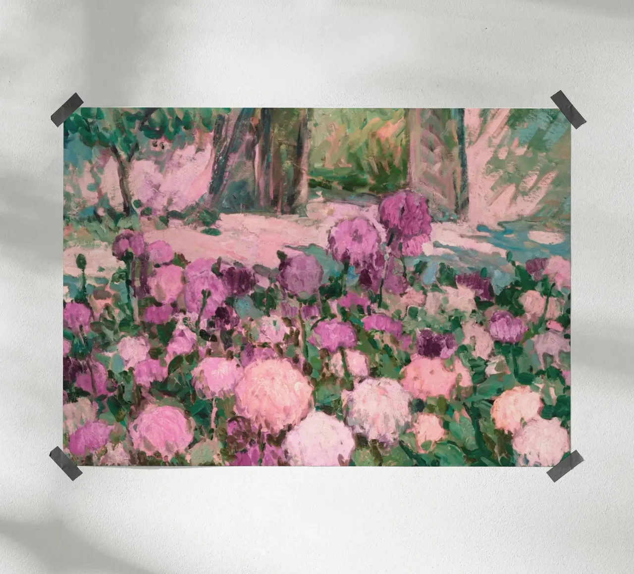 Peinture impressionniste d'un jardin de fleurs inspirée de Monet poster avec cadre en bois de vintagepod