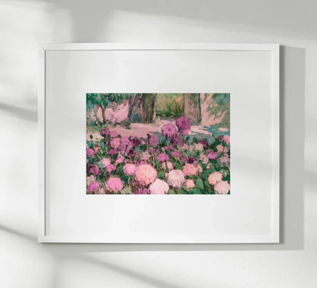 Peinture impressionniste d'un jardin de fleurs inspirée de Monet poster avec cadre en bois de vintagepod