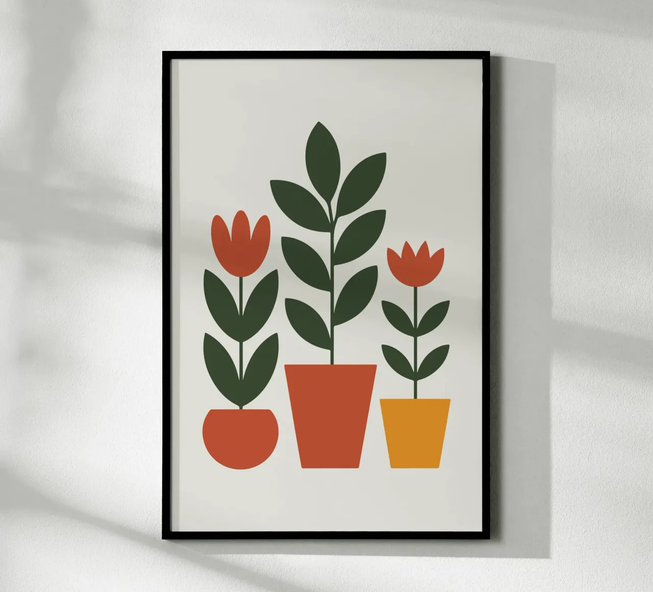 Pot trio holding abstract floral stems 1 poster con telaio in legno da LisaArtes