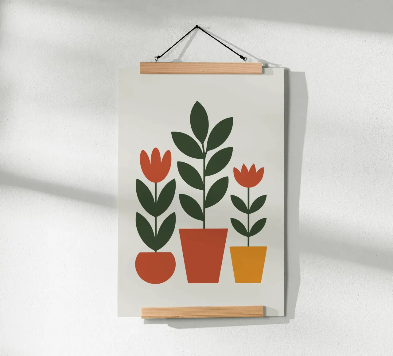 Pot trio holding abstract floral stems 1 poster con telaio in legno da LisaArtes