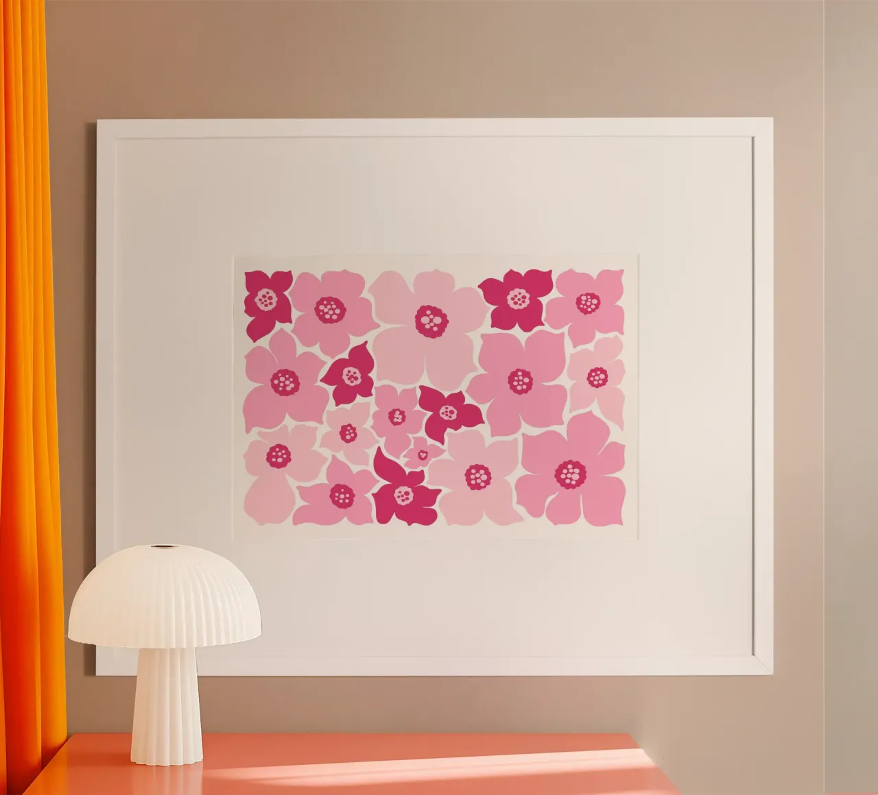 Stampa floreale retrò rosa pop art poster con telaio in legno da vintagepod
