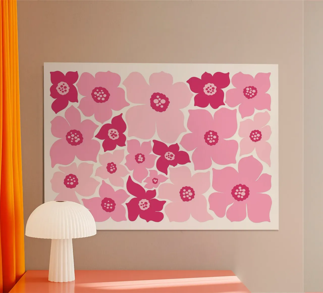Stampa floreale retrò rosa pop art poster con telaio in legno da vintagepod