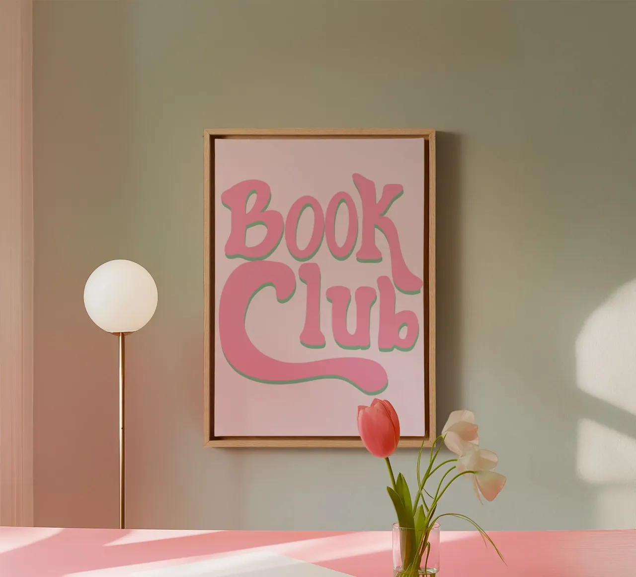 Retro Groovy Book Club Rosa Ästhetik Druck Leinwand mit Schattenfugenrahmen von vintagepod