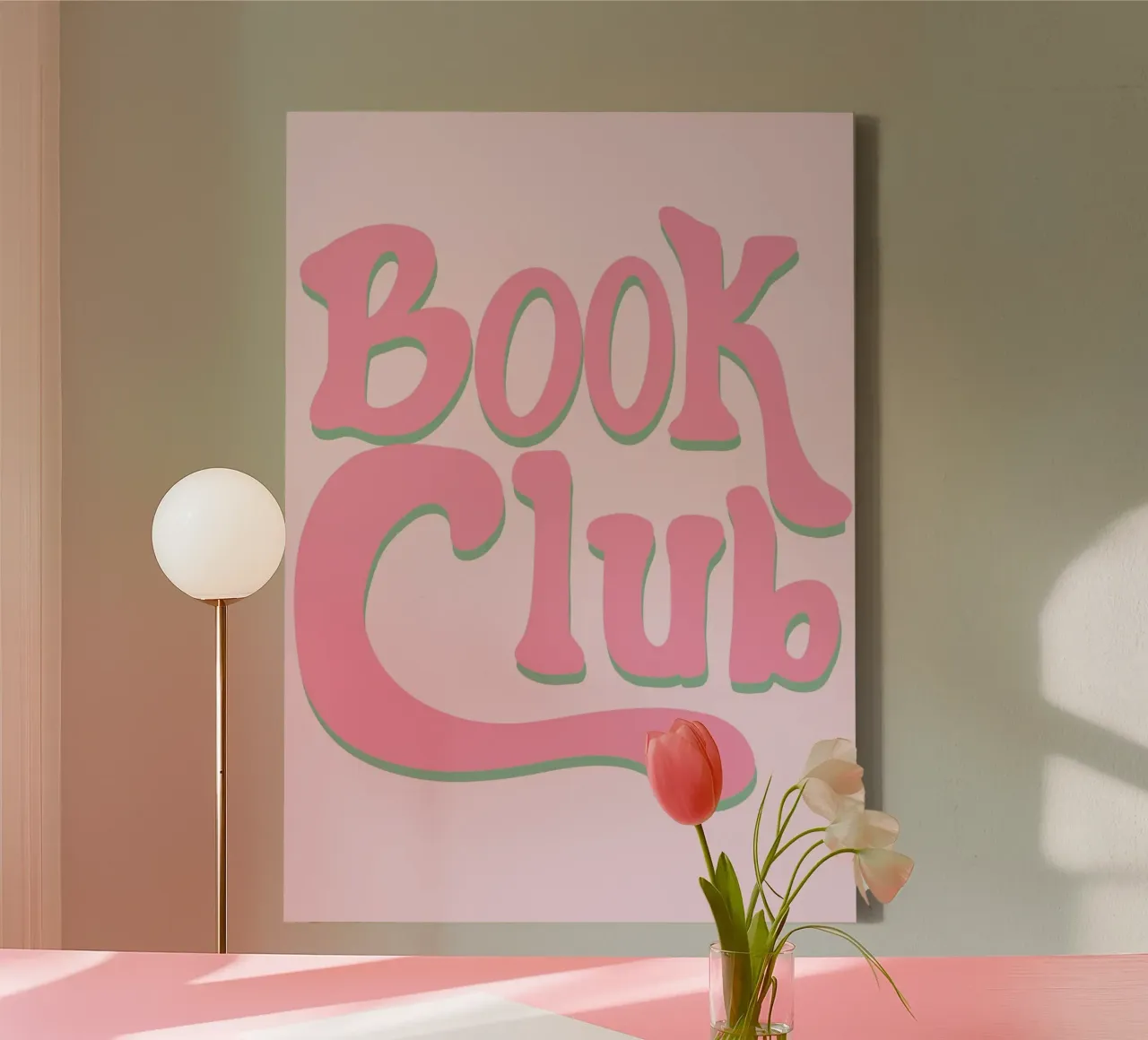 Retro Groovy Book Club Rosa Ästhetik Druck Leinwand mit Schattenfugenrahmen von vintagepod