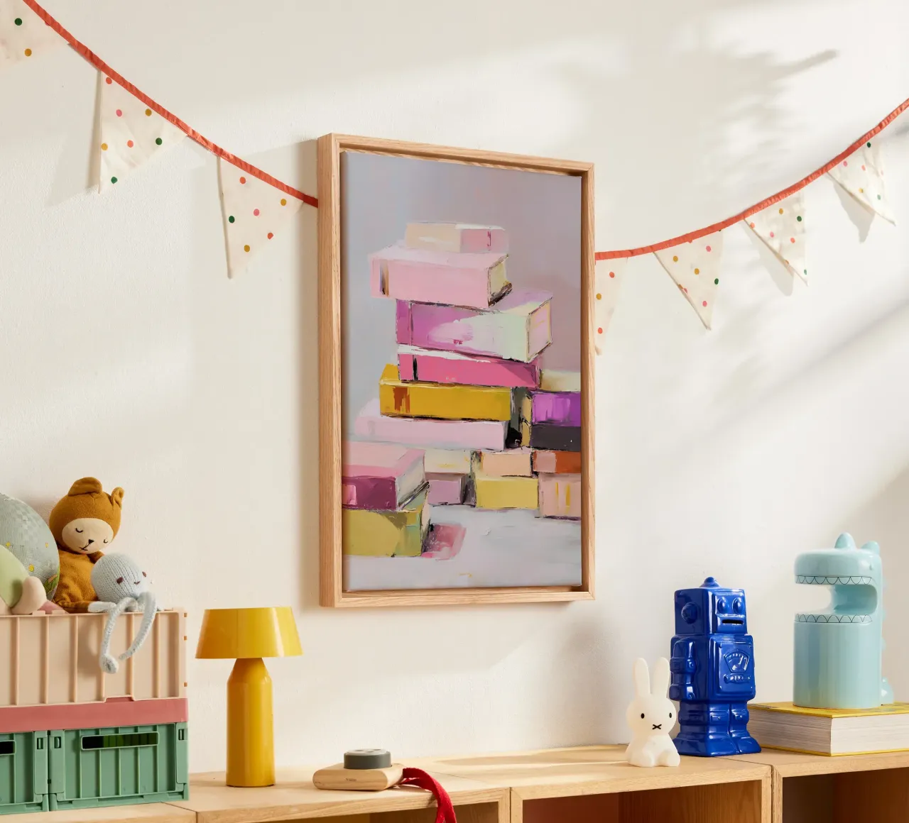 Modern Abstract Boek Stapel Impressionistische Kunst canvas met Baklijst van vintagepod