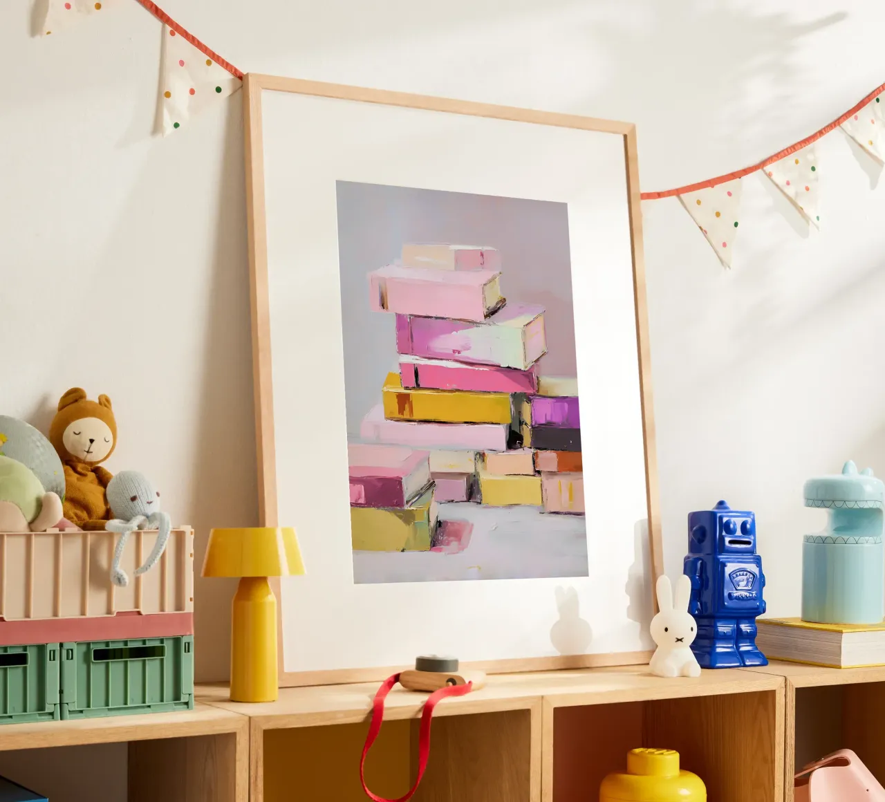 Modern Abstract Book Stack Impressionist Art poster by vintagepod