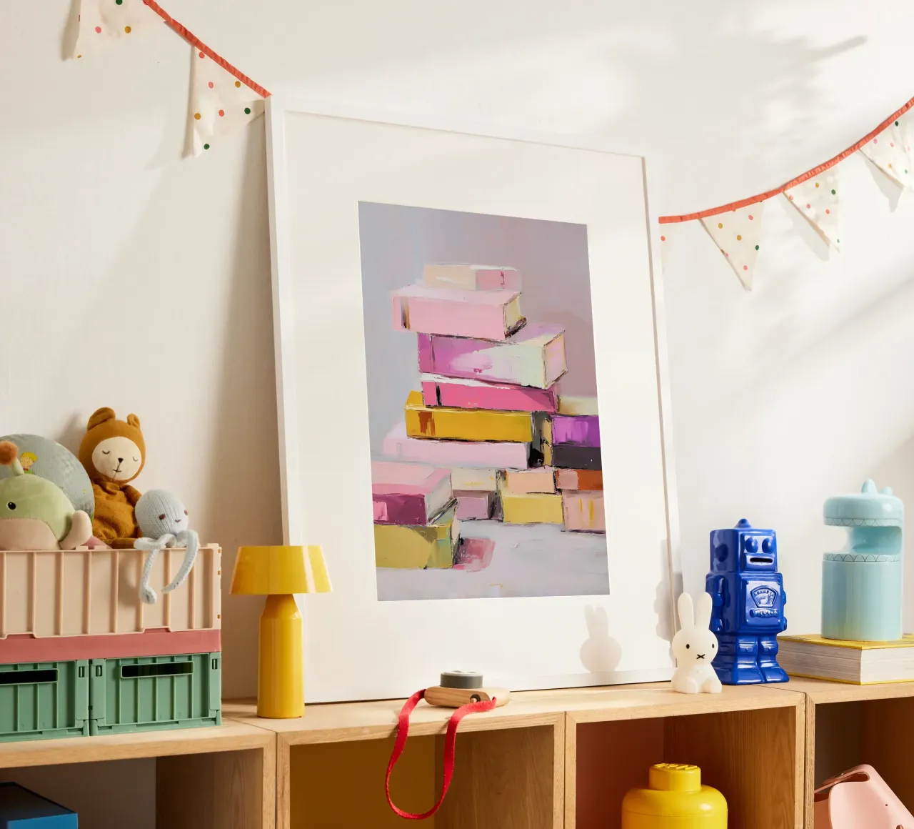 Modern Abstract Book Stack Impressionist Art poster by vintagepod