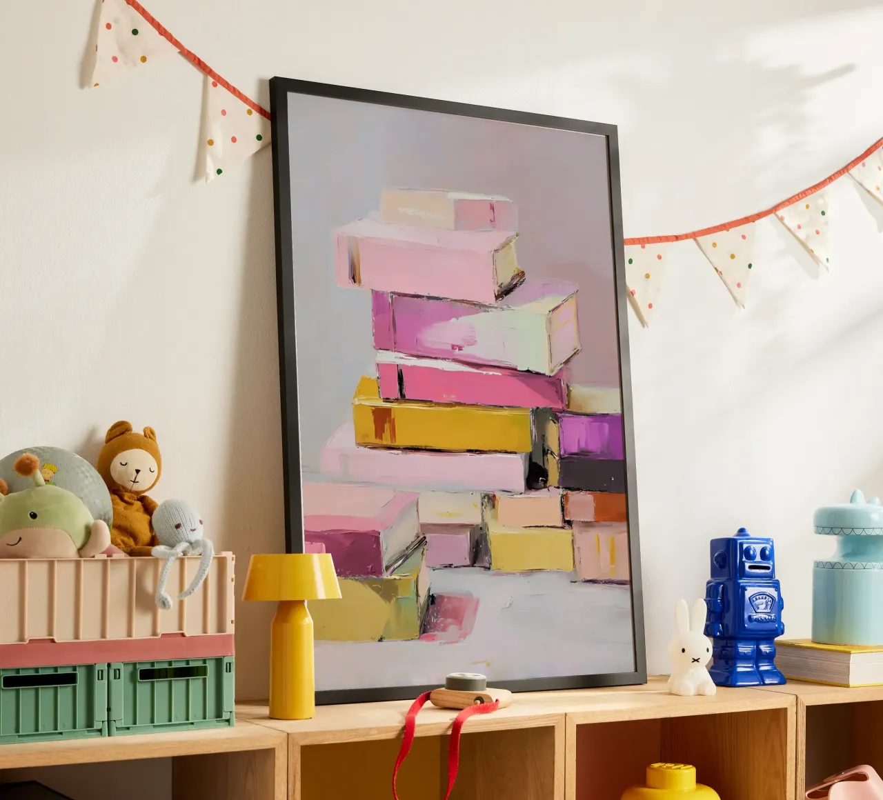 Modern Abstract Book Stack Impressionist Art poster by vintagepod