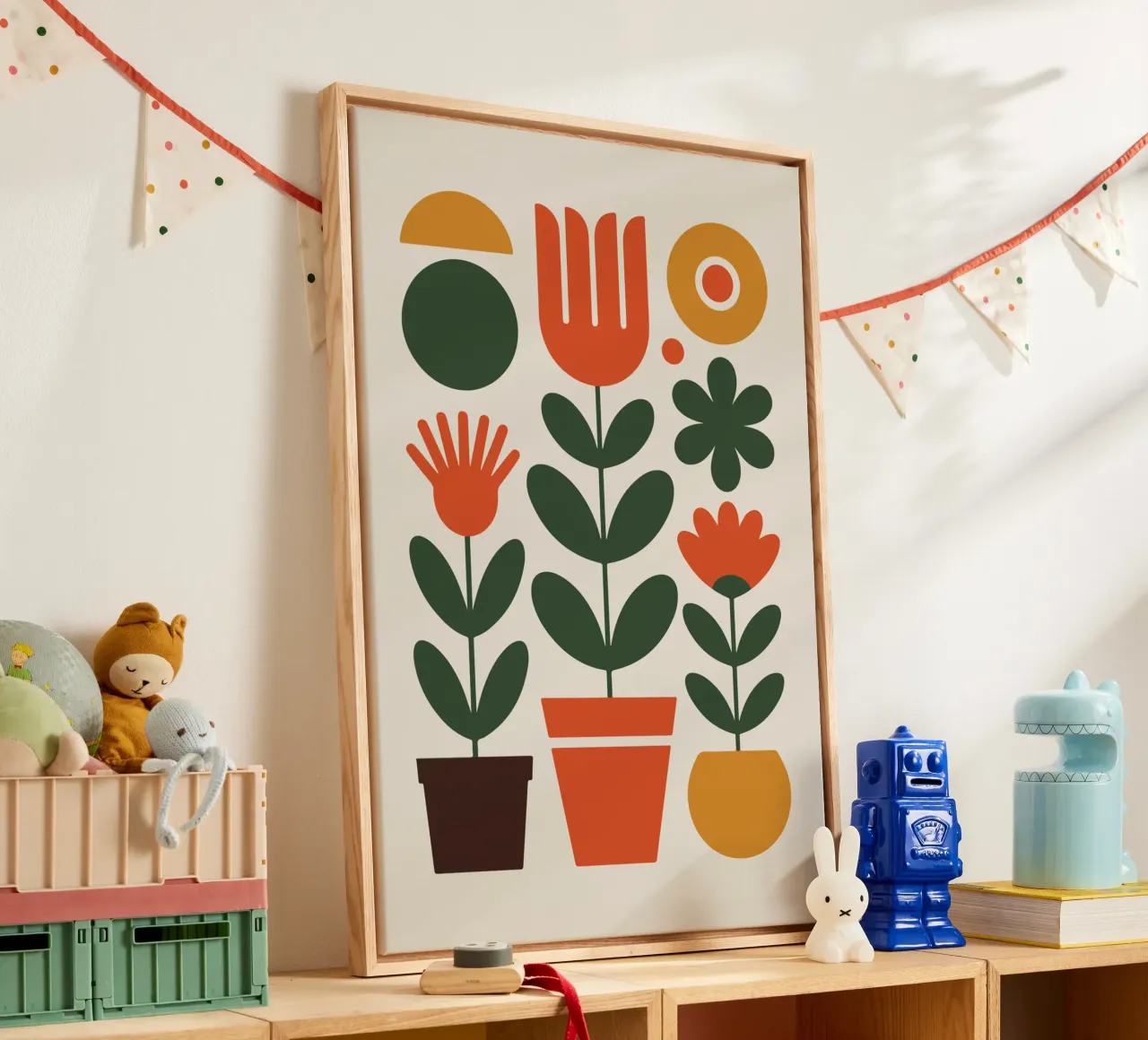 Pot trio holding abstract floral stems tela con Cornice a cassetta da LisaArtes