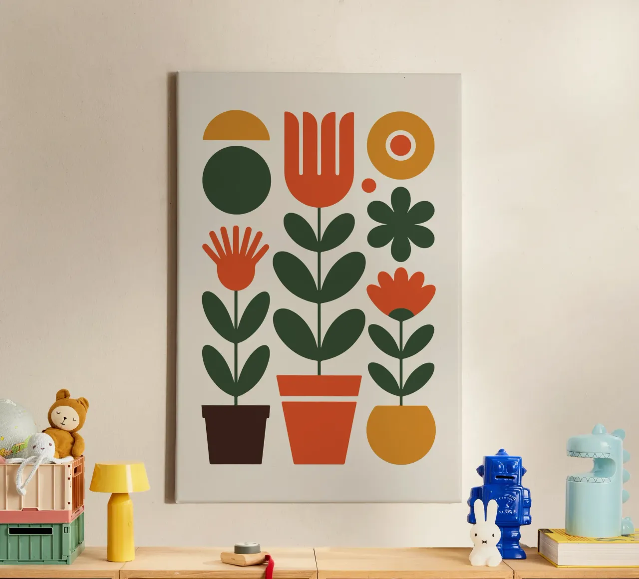 Pot trio holding abstract floral stems tela con Cornice a cassetta da LisaArtes