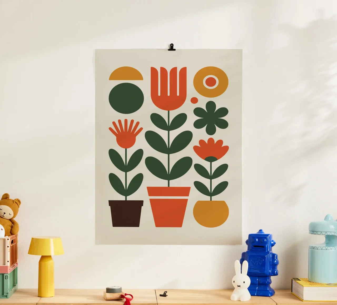 Pot trio holding abstract floral stems poster da LisaArtes