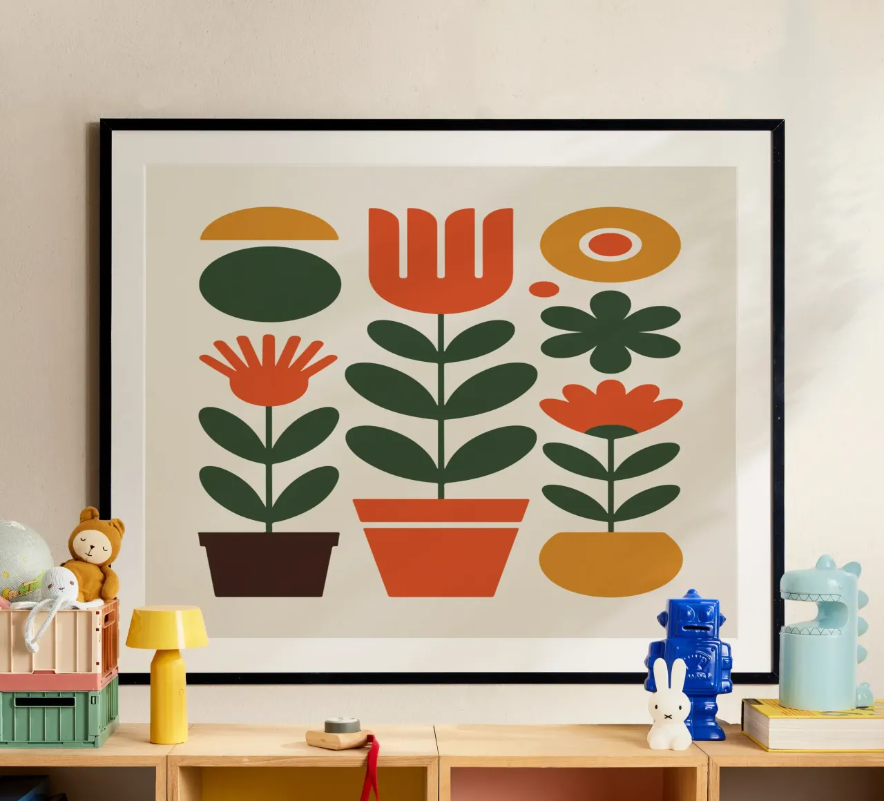 Pot trio holding abstract floral stems poster da LisaArtes