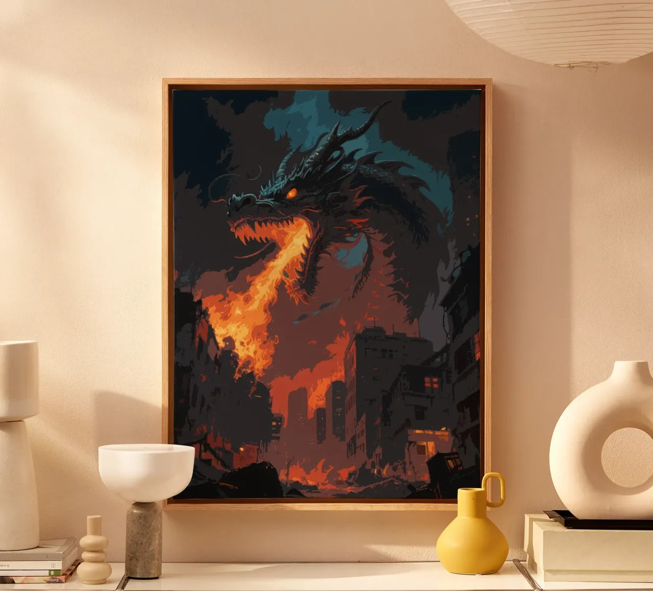 Fiamma di drago in città tela con Cornice a cassetta da knowledge