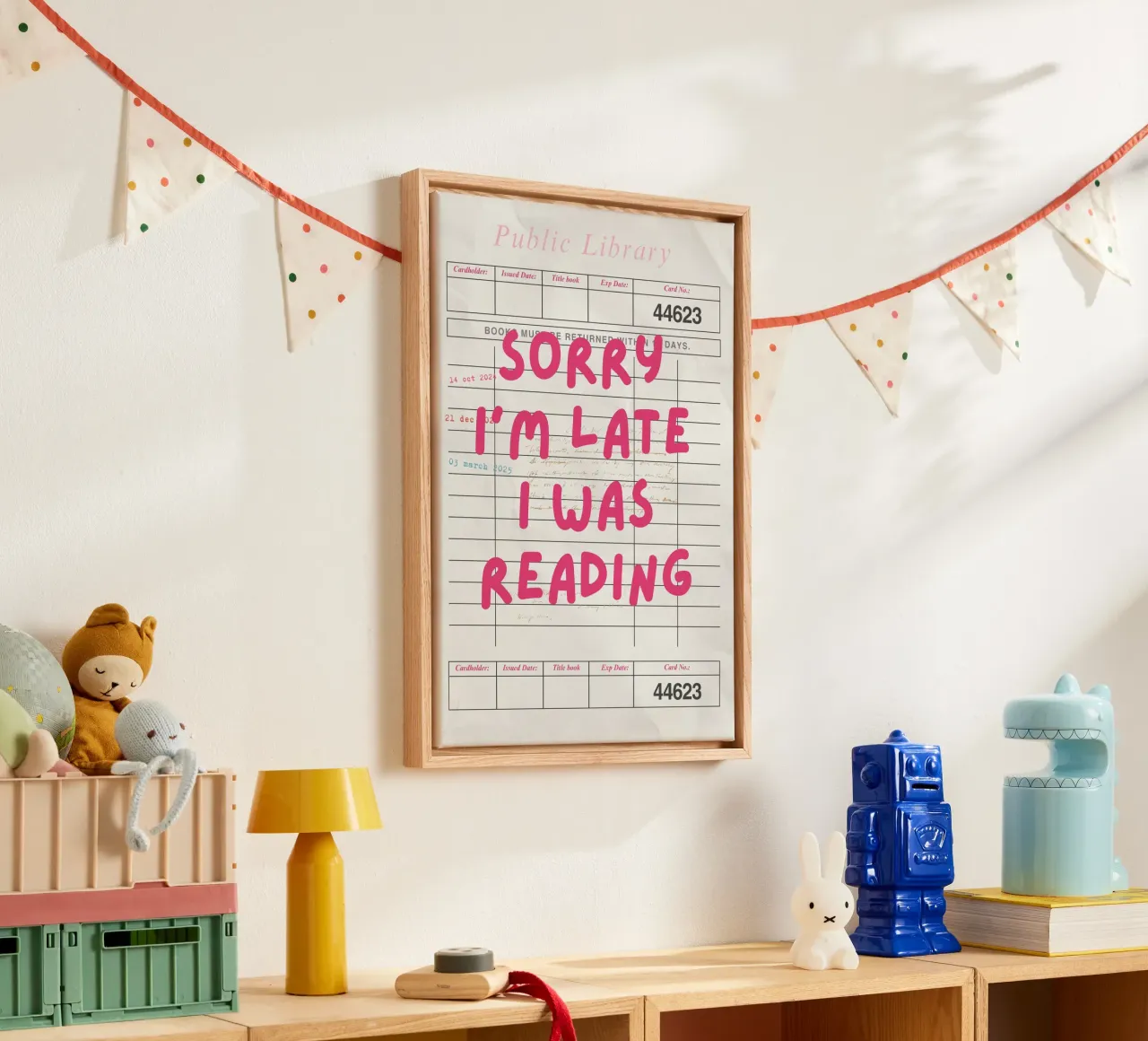 Sorry I'm Late I Was Reading Library Card canvas with Floater frame by vintagepod