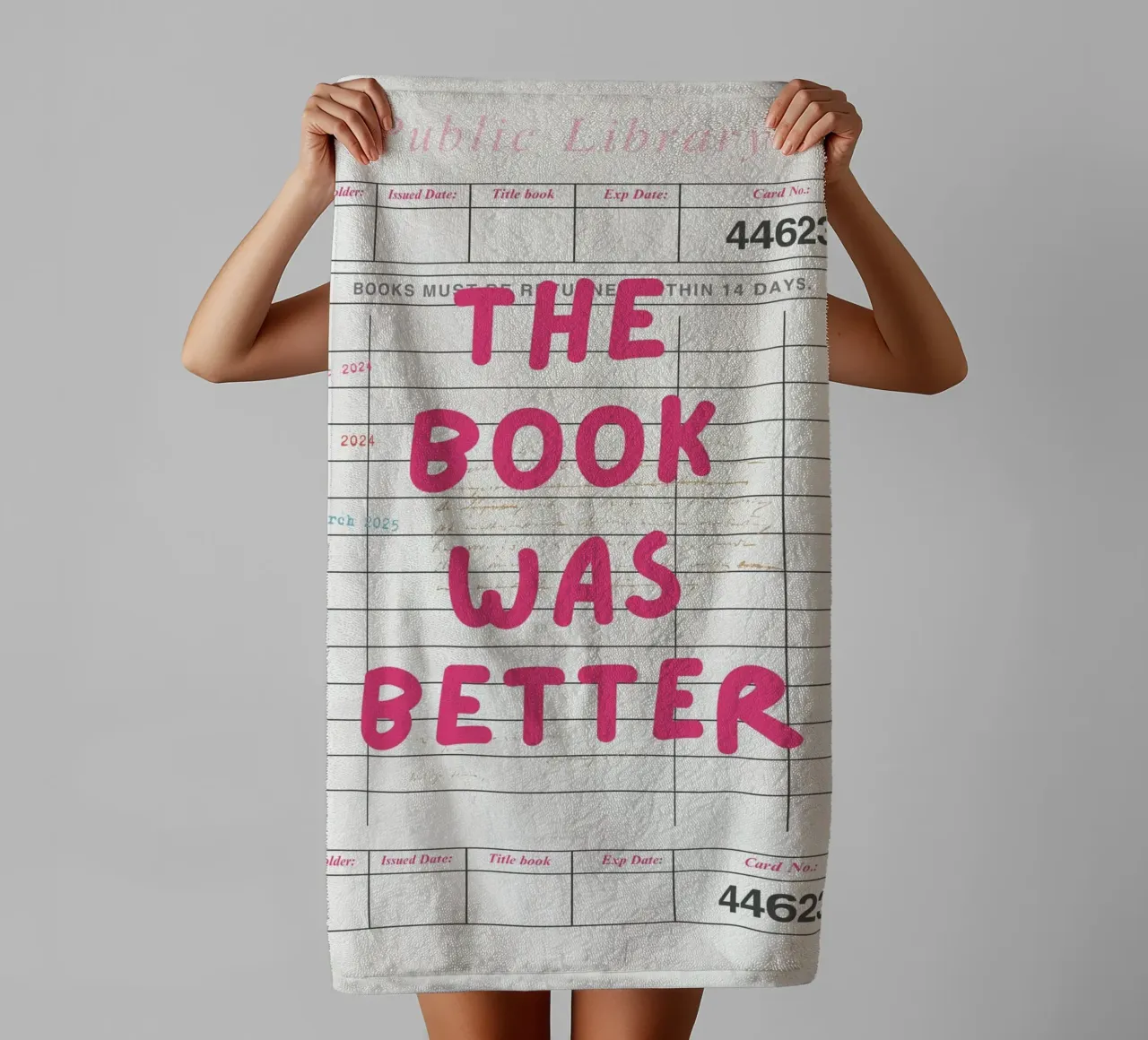 The Book Was Better Funny Library Card Print towel by vintagepod