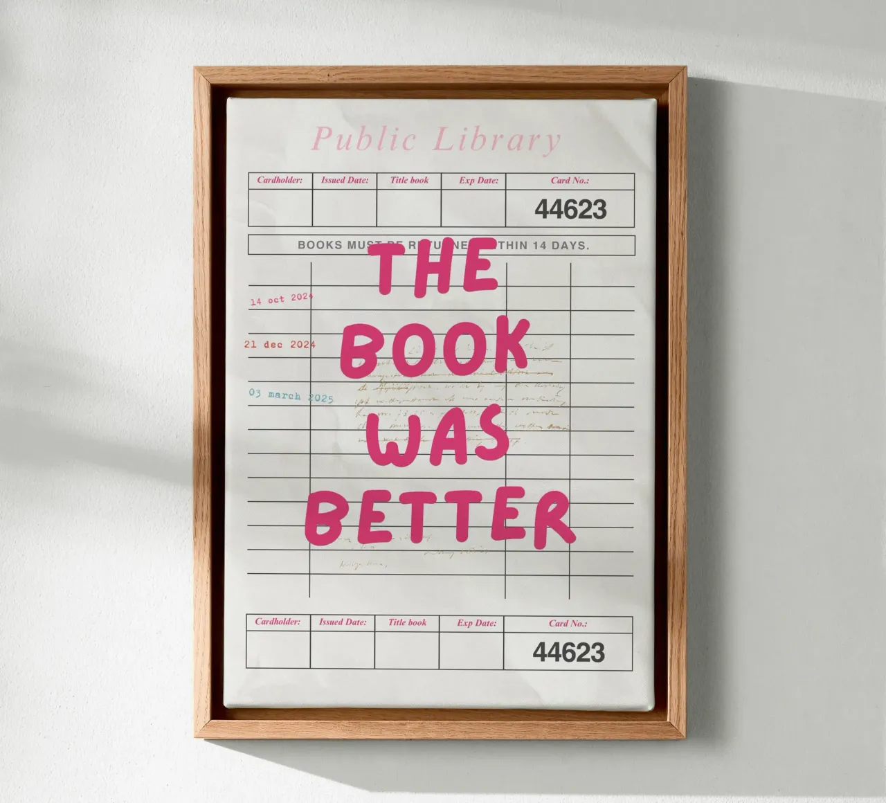 The Book Was Better Funny Library Card Print canvas with Floater frame by vintagepod