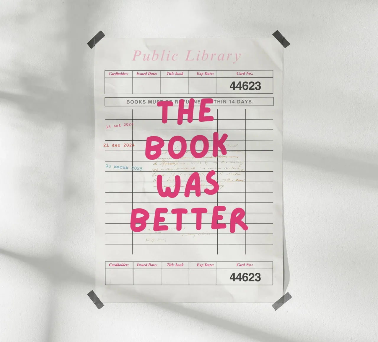 The Book Was Better Funny Library Card Print poster with wooden frame by vintagepod