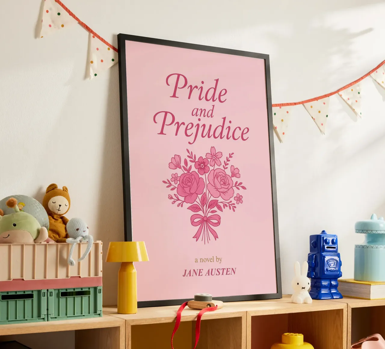 Orgoglio e pregiudizio Jane Austen Copertina del libro poster con telaio in plastica da vintagepod