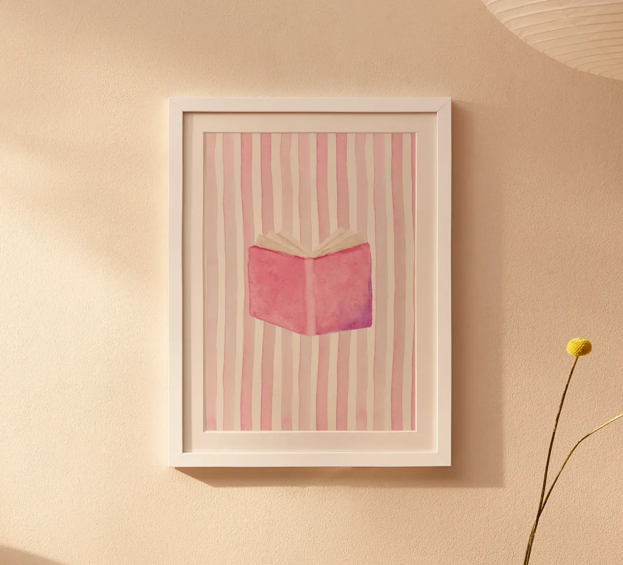 Aquarel Open Boek Roze Gestreepte Kunstdruk poster van vintagepod
