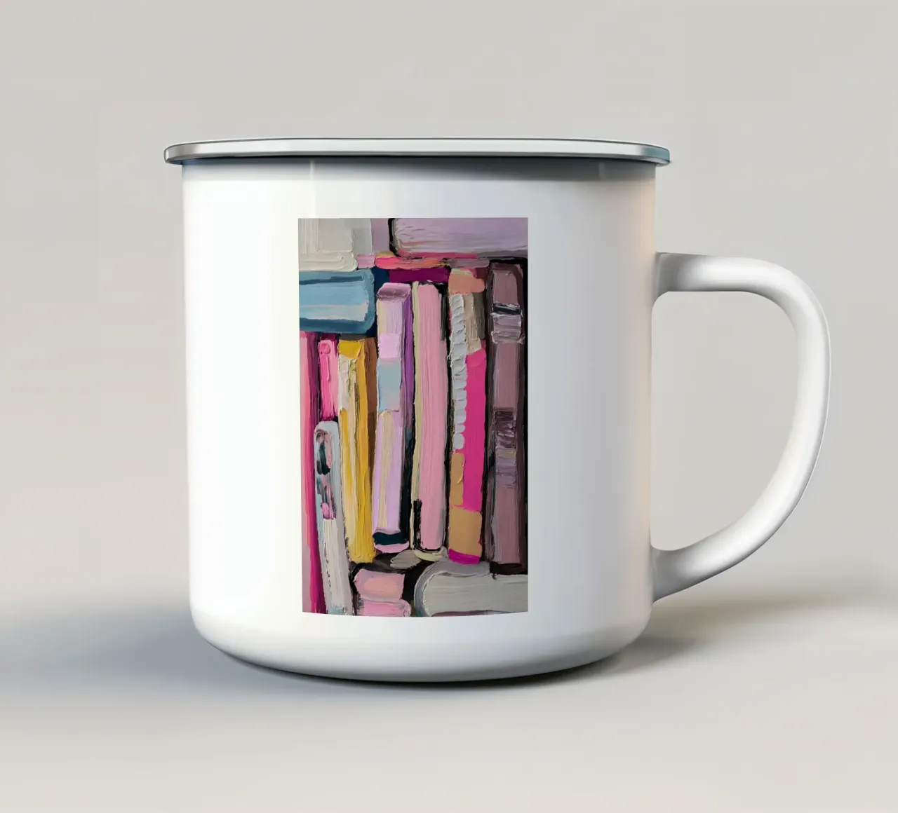 Libreria astratta rosa e gialla Impasto Art tazza in smalto da vintagepod