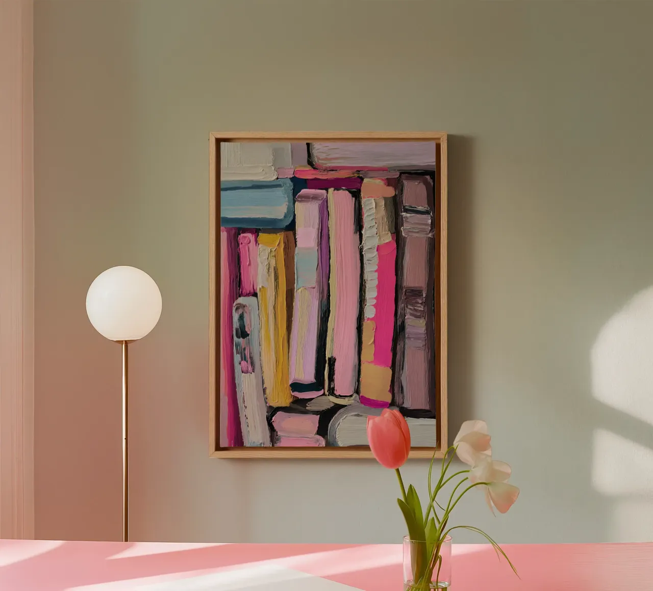 Libreria astratta rosa e gialla Impasto Art tela con Cornice a cassetta da vintagepod
