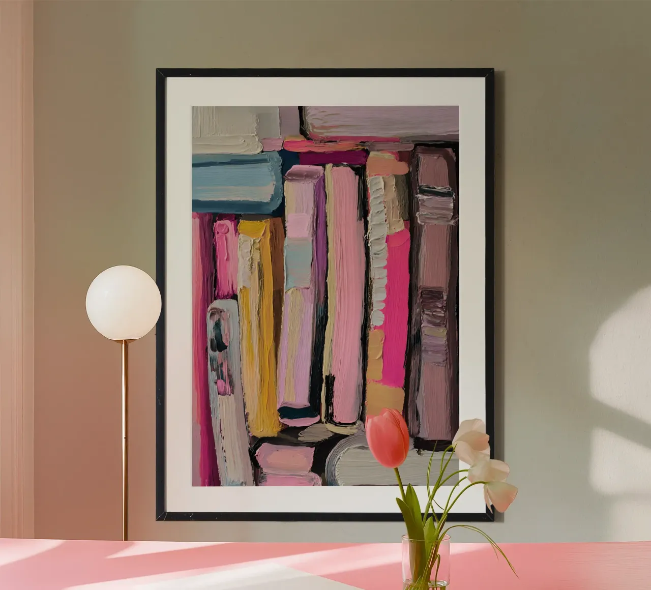Etagère abstraite rose et jaune Art Impasto poster de vintagepod