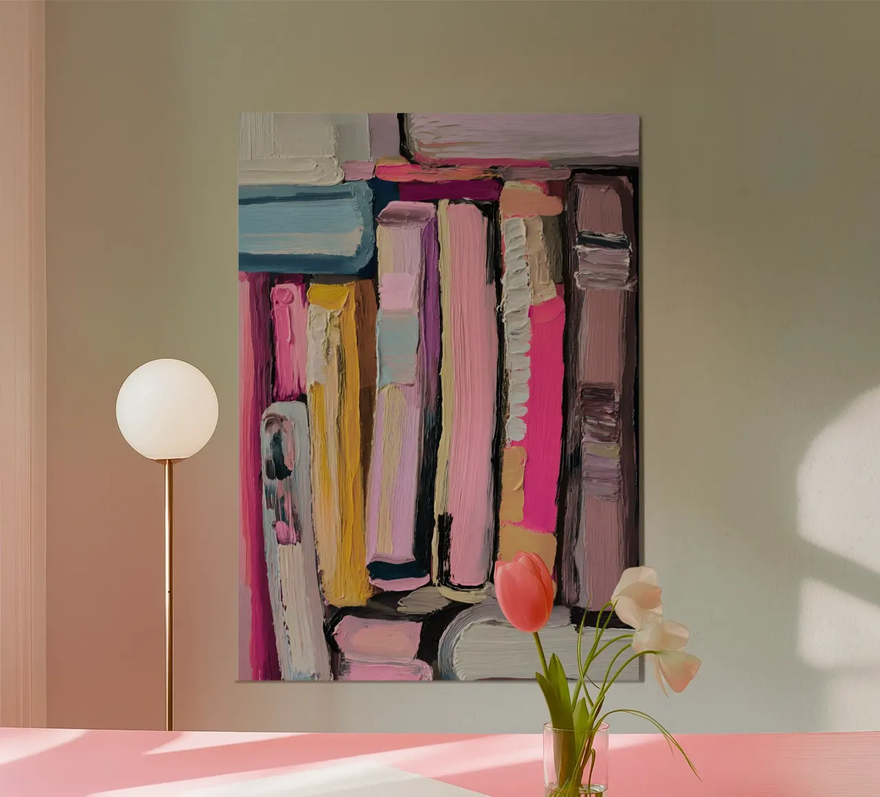 Etagère abstraite rose et jaune Art Impasto poster de vintagepod