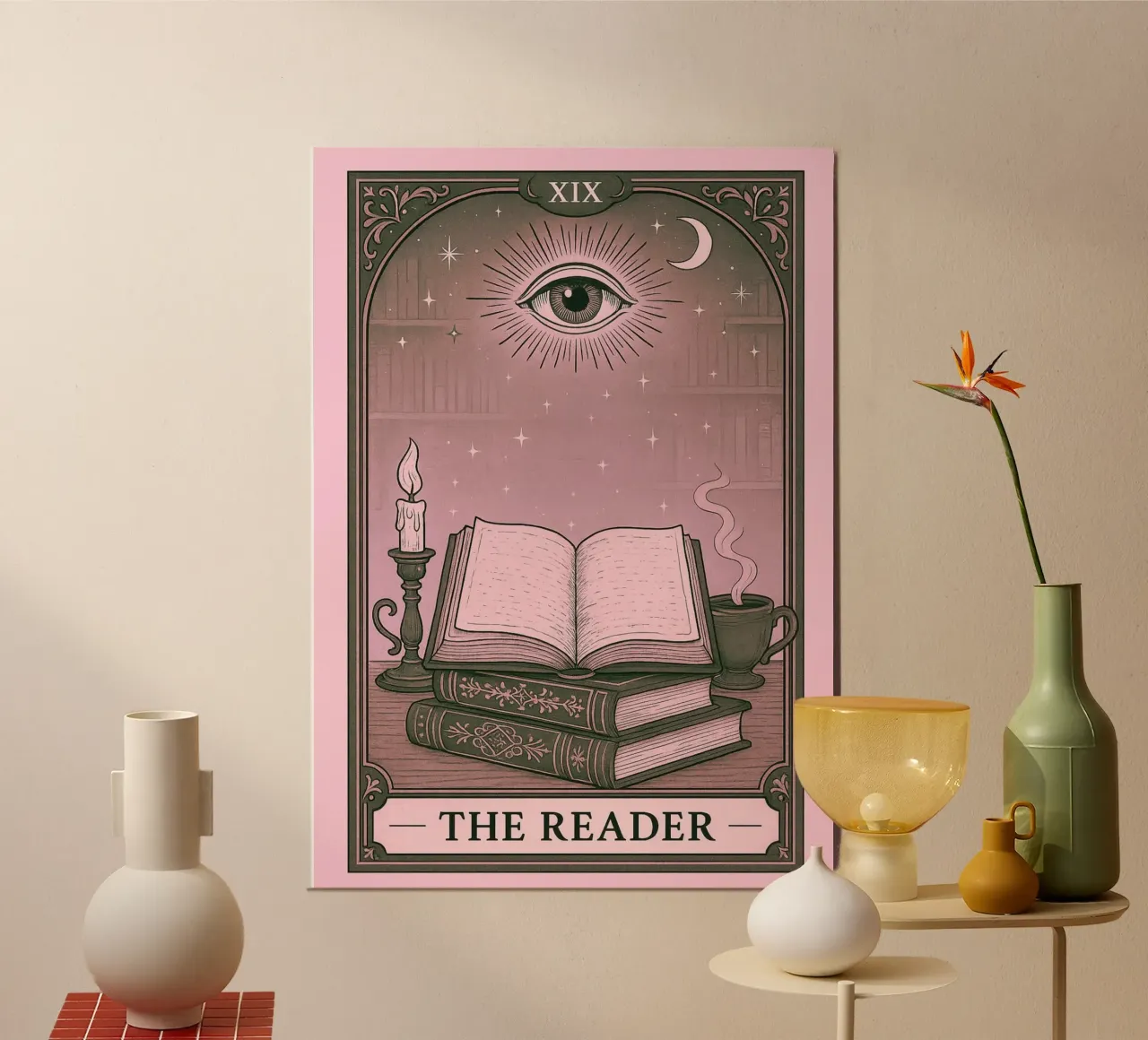 Il lettore di tarocchi Dark Academia Poster poster con telaio in alluminio da vintagepod