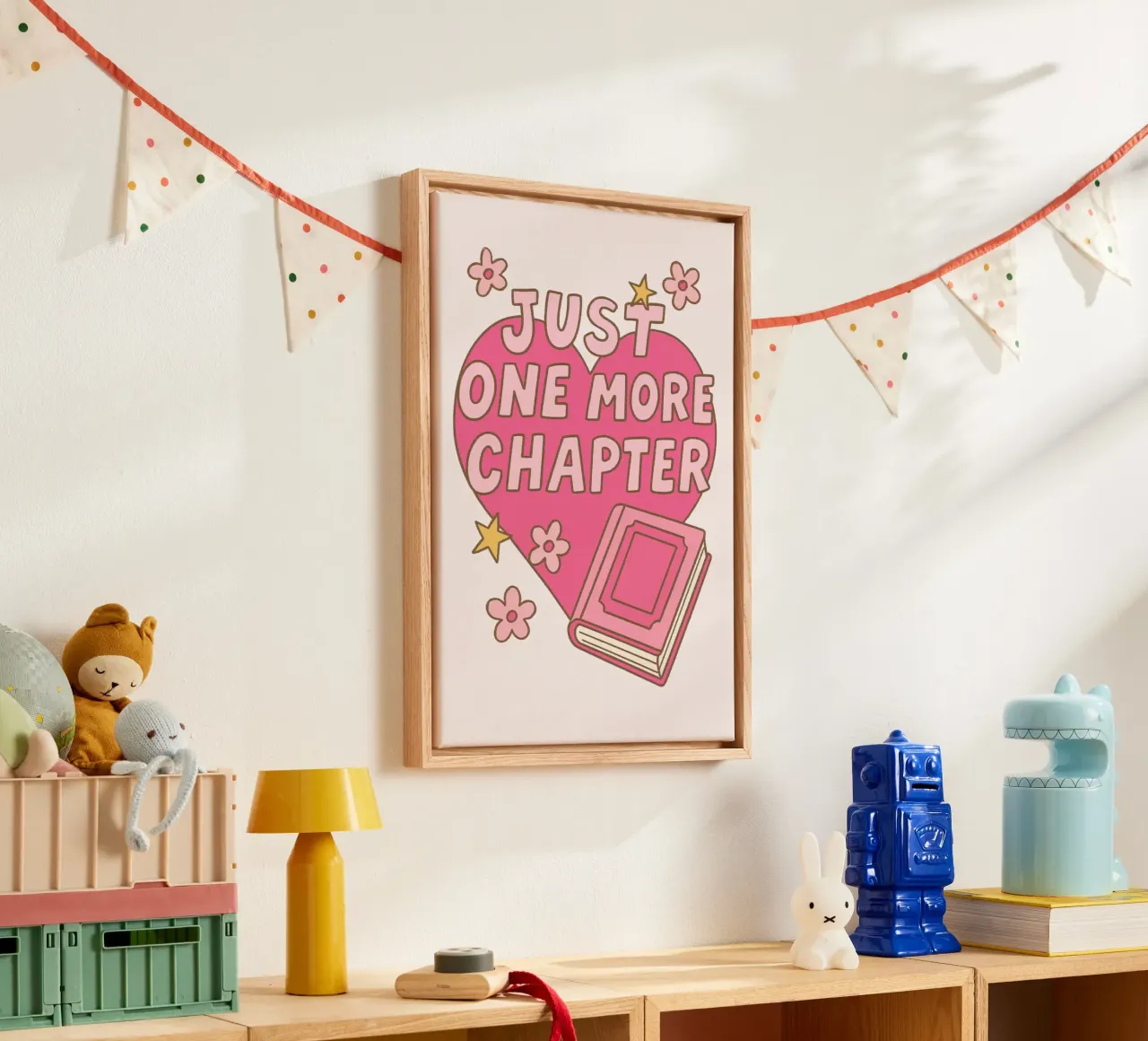 Just One More Chapter Book Lover Retro Print canvas with Floater frame by vintagepod