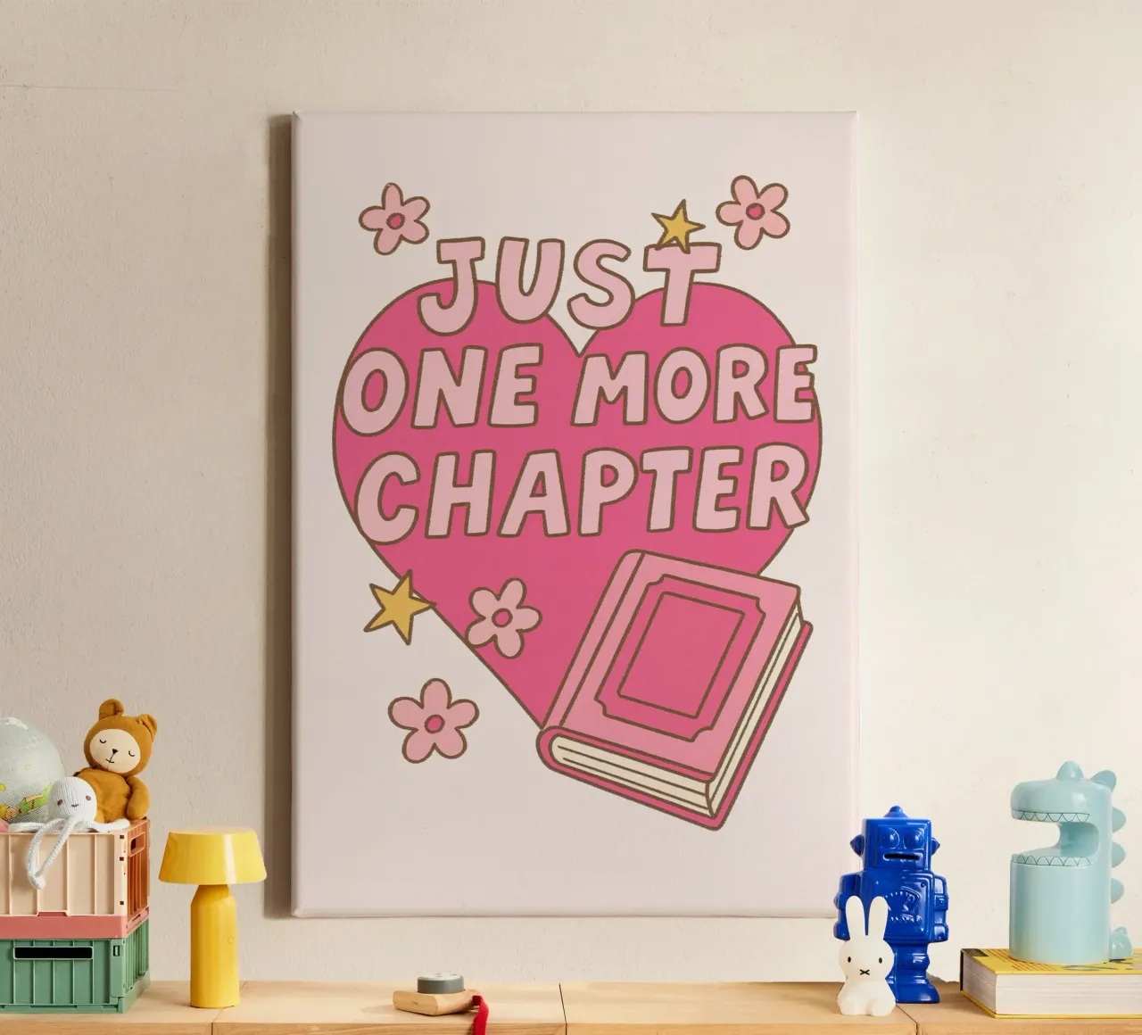 Just One More Chapter Book Lover Retro Print canvas with Floater frame by vintagepod