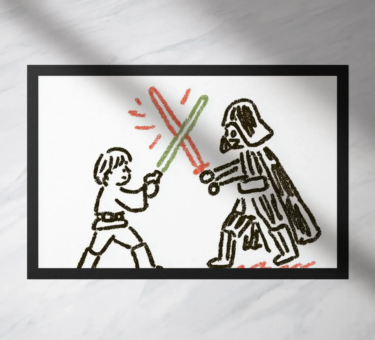 Star Wars inspirierte Kunst: Luke Skywalker vs. Darth Vader Duell Fußmatte von Kaji