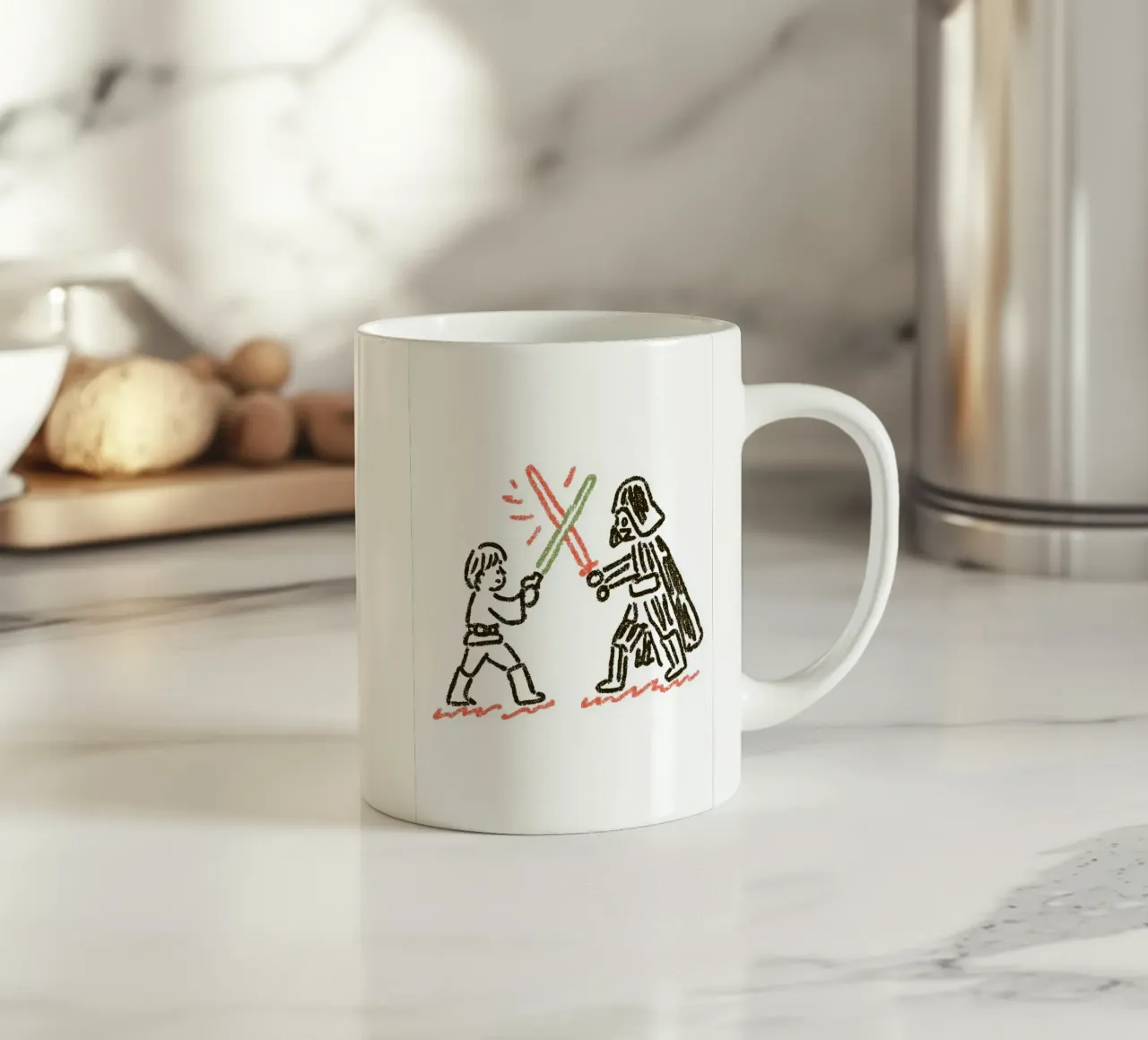 Star Wars inspirierte Kunst: Luke Skywalker vs. Darth Vader Duell Keramik Tasse von Kaji
