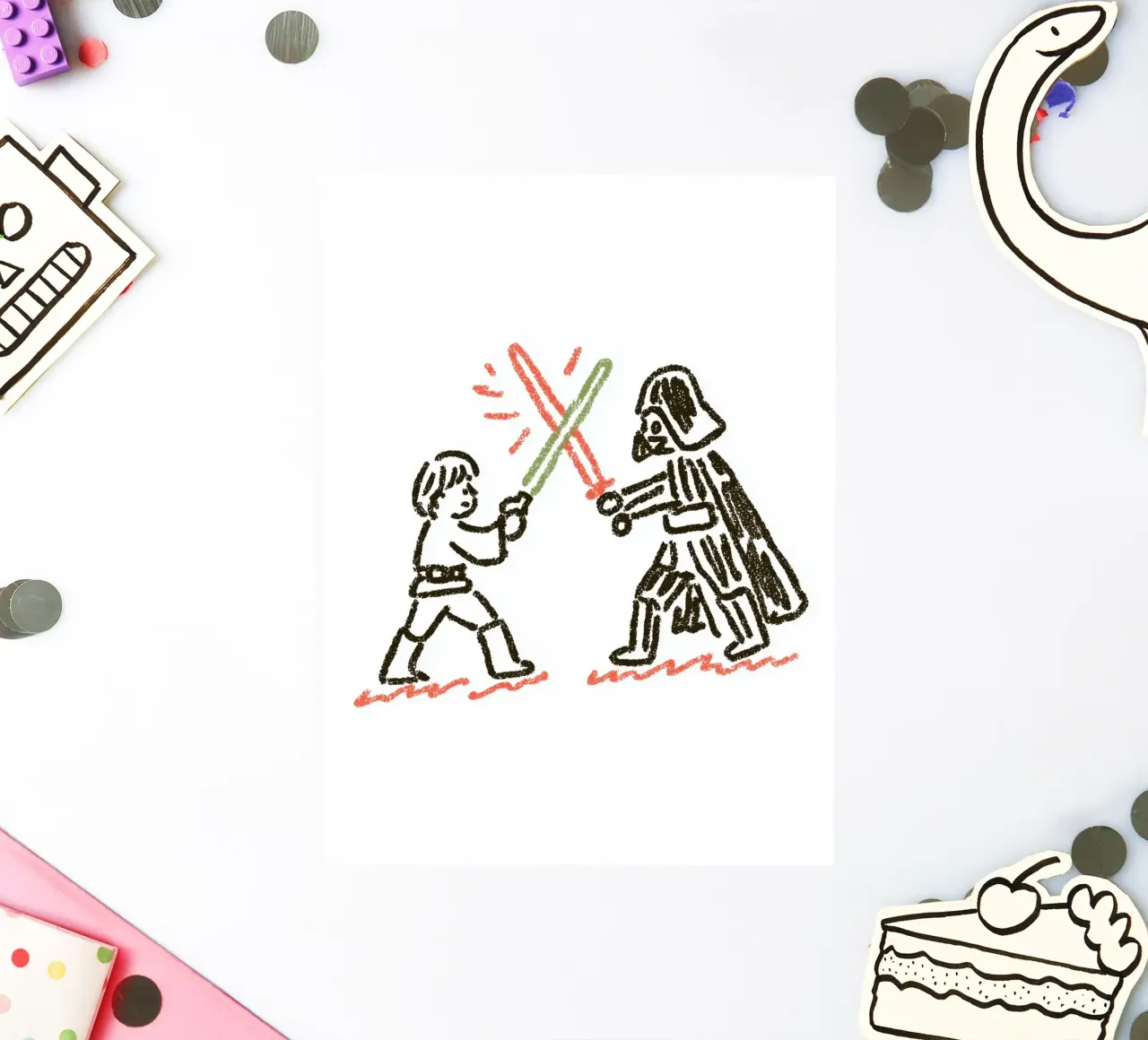 Star Wars inspirierte Kunst: Luke Skywalker vs. Darth Vader Duell Sticker von Kaji
