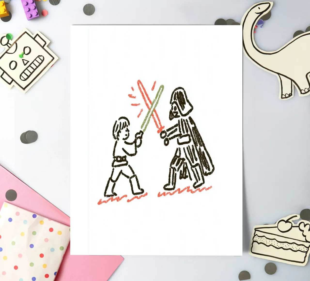 Star Wars inspirierte Kunst: Luke Skywalker vs. Darth Vader Duell Stickerbogen von Kaji