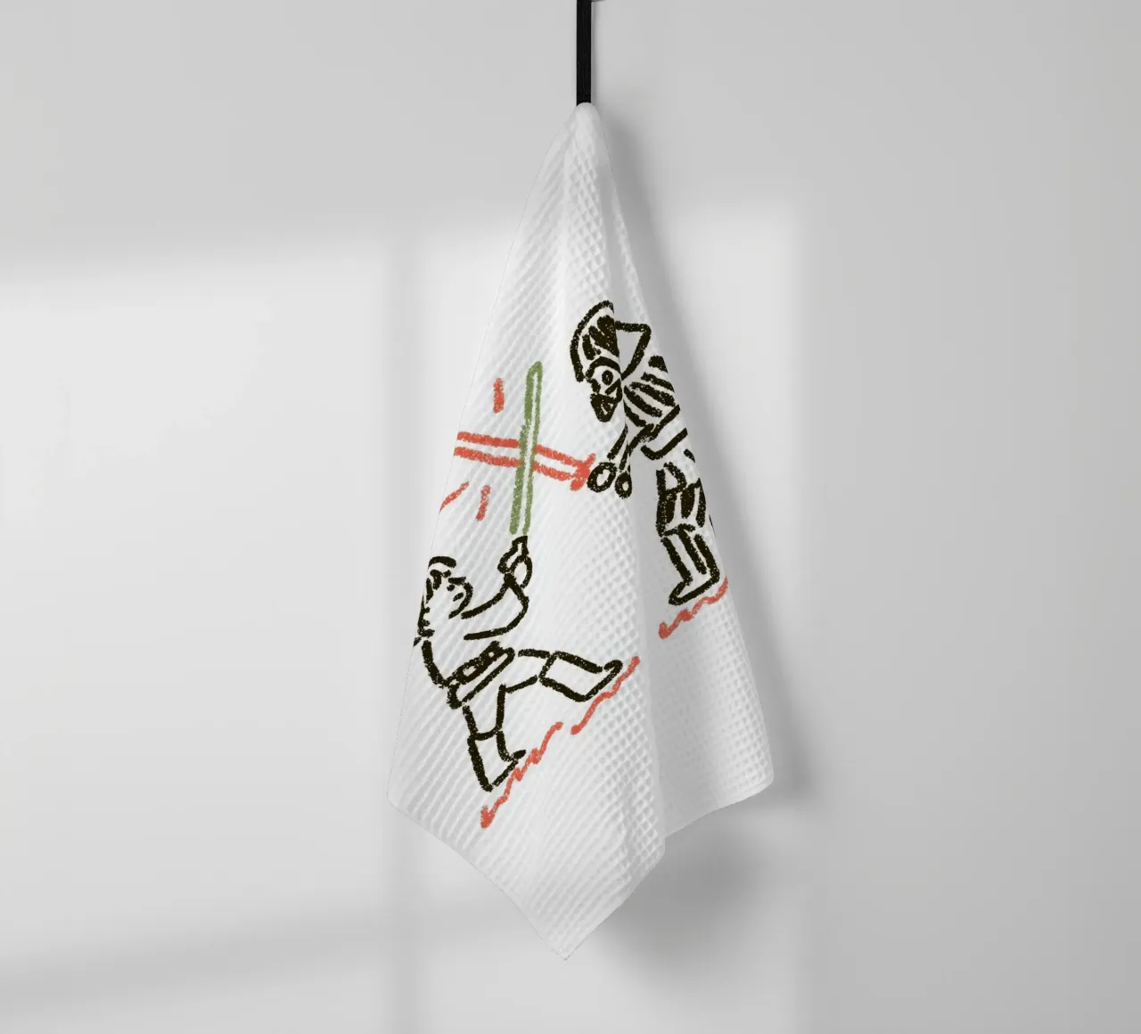 Star Wars inspirierte Kunst: Luke Skywalker vs. Darth Vader Duell Geschirrtuch von Kaji