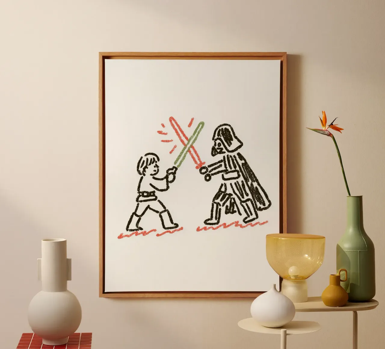 Star Wars Art Print: Luke Skywalker vs. Darth Vader Duel canvas with Floater frame by Kaji