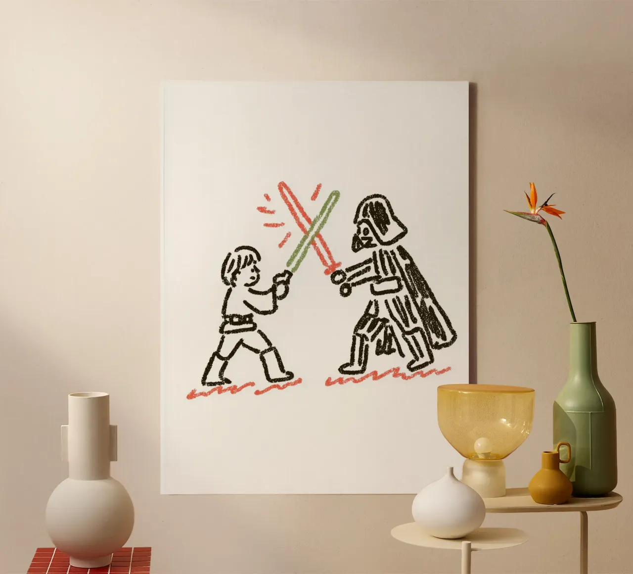 Star Wars Art Print: Luke Skywalker vs. Darth Vader Duel canvas with Floater frame by Kaji