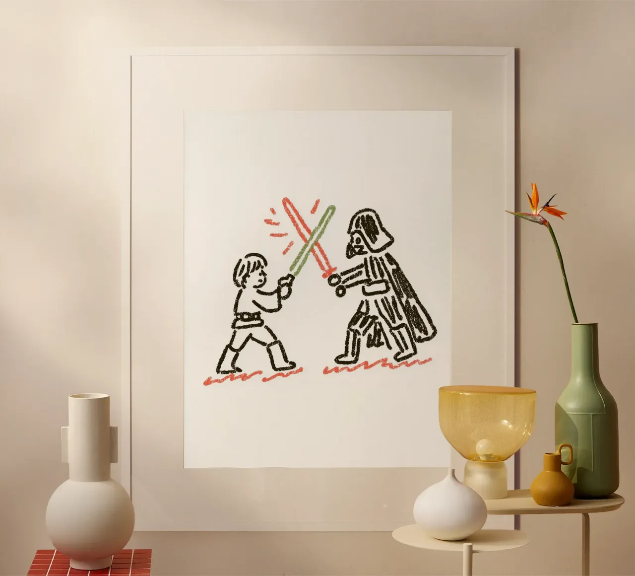 Star Wars Art Print: Luke Skywalker vs. Darth Vader Duel poster with aluminum frame by Kaji